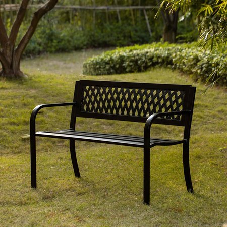 Gardenised Gardenised Outdoor Steel 47 Park Bench for Yard, Patio, Garden and Deck, Black Weather Resistant Porch Bench, Park Seating QI003334L